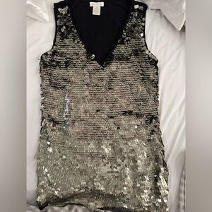 Cache Silver Black Sequin Tank Top